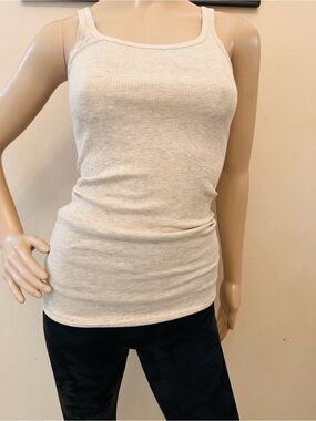 Vince Cream Ribbed Scoop Neck Tank